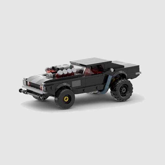 Cyberpunk Dodge Challenger made from lego building blocks