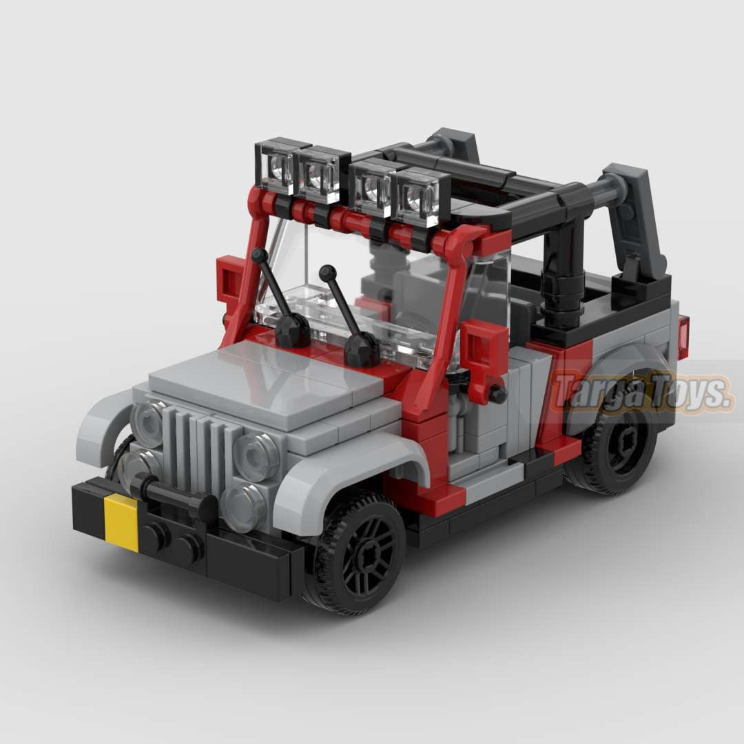 Jeep Wrangler Jurassic Park Edition made from lego building blocks