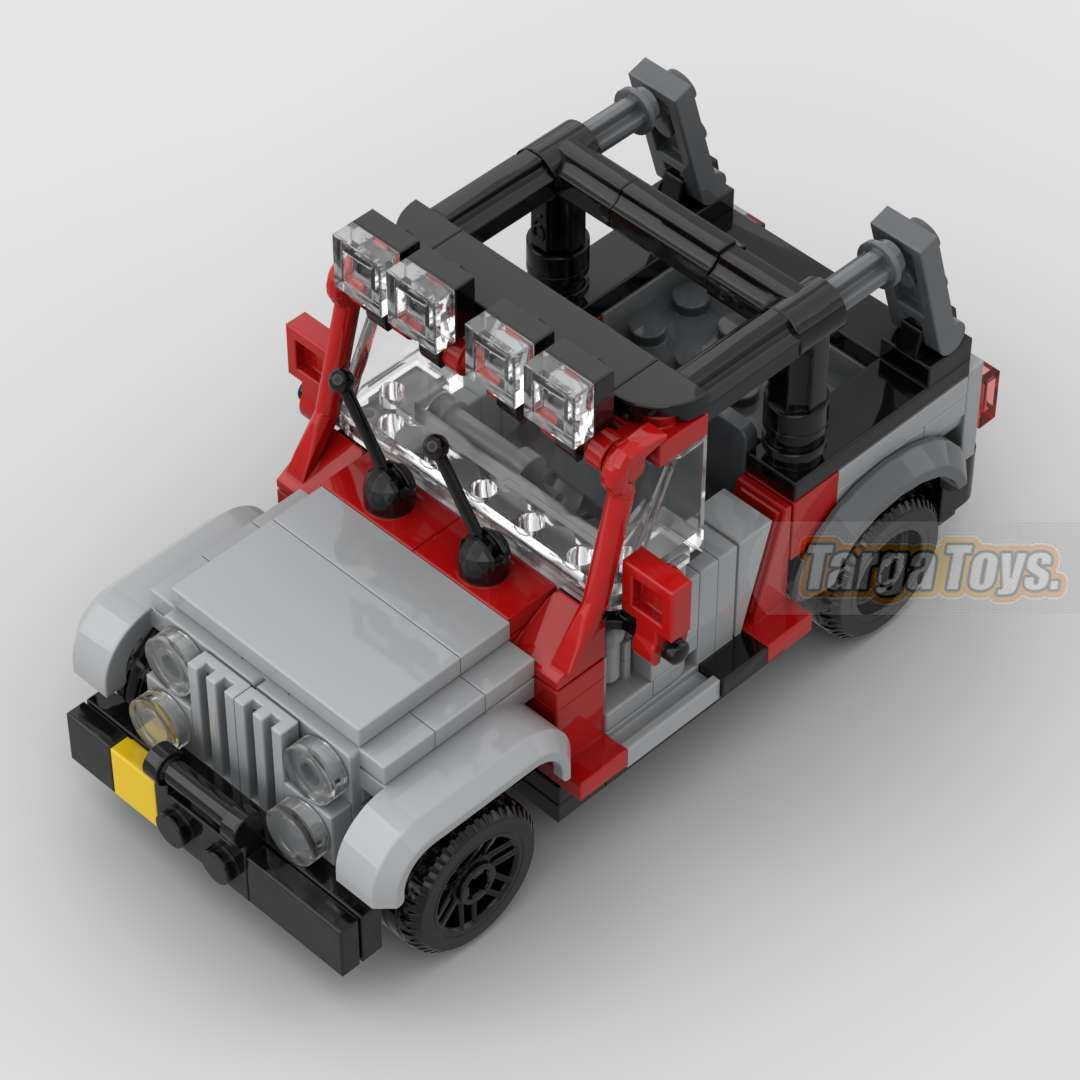 Jeep Wrangler Jurassic Park Edition made from lego building blocks