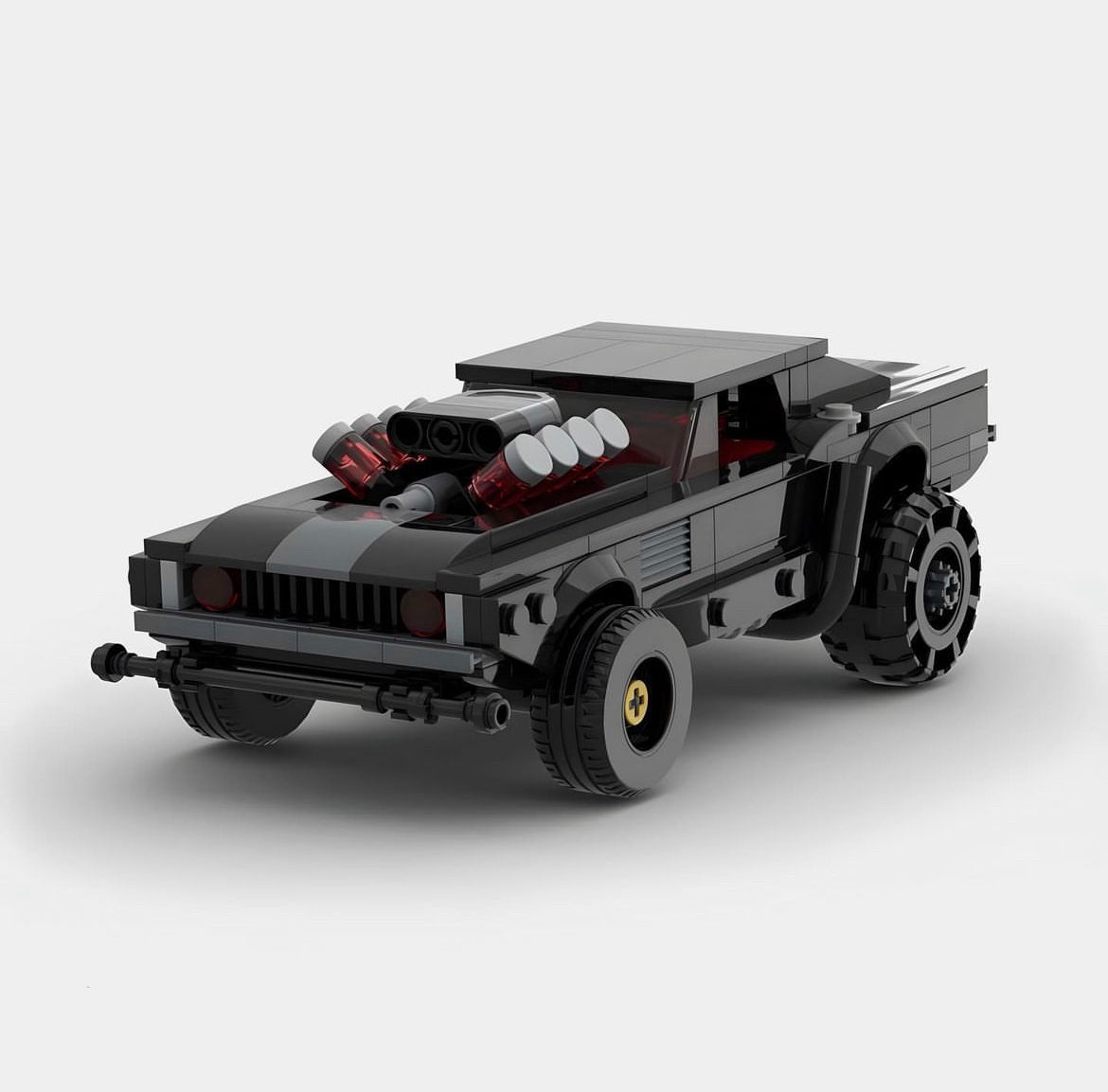 Cyberpunk Dodge Challenger made from lego building blocks