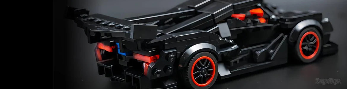 Side of a Lego Speed Champion Apollo Evo black made from building blocks from Targa Toys