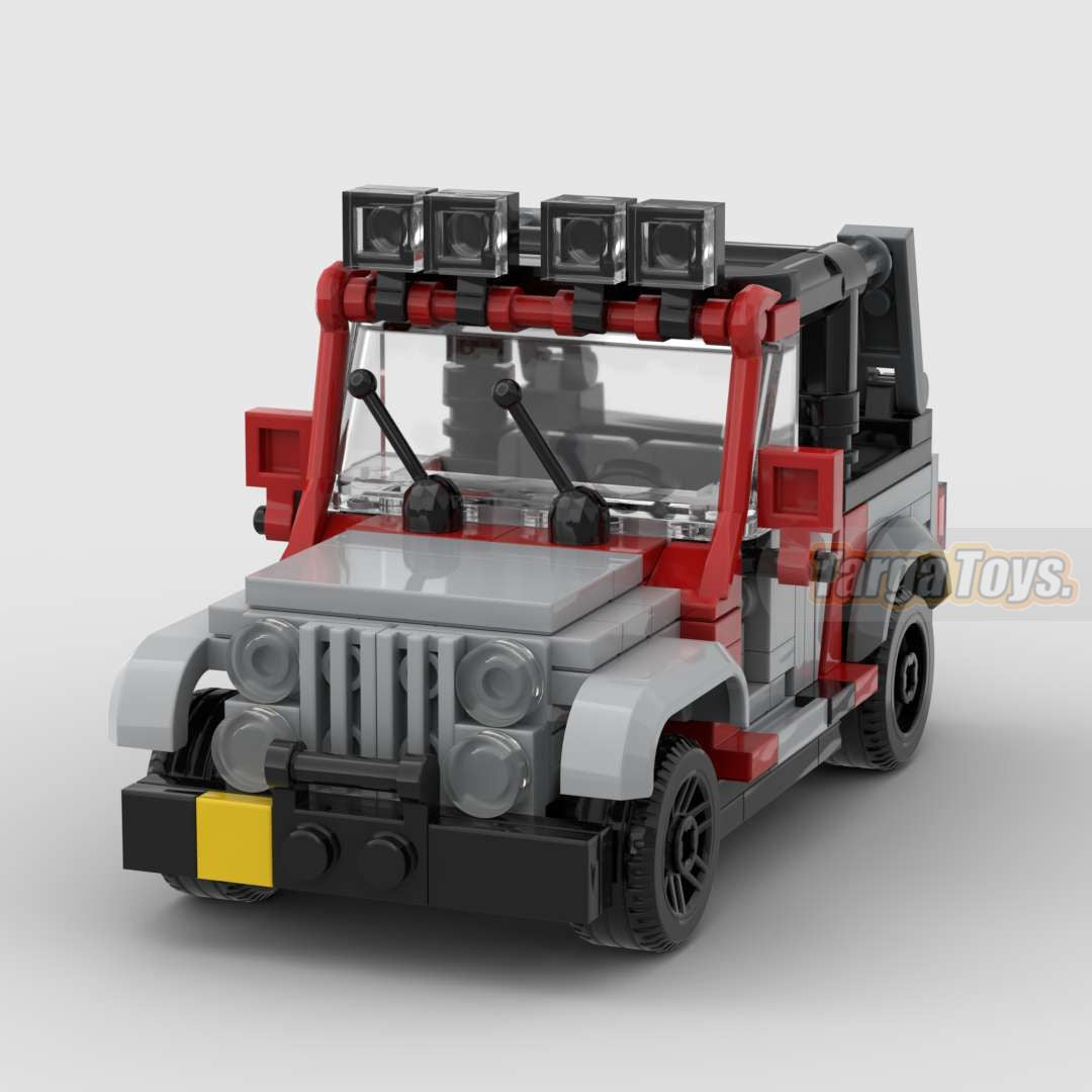 Jeep Wrangler Jurassic Park Edition made from lego building blocks