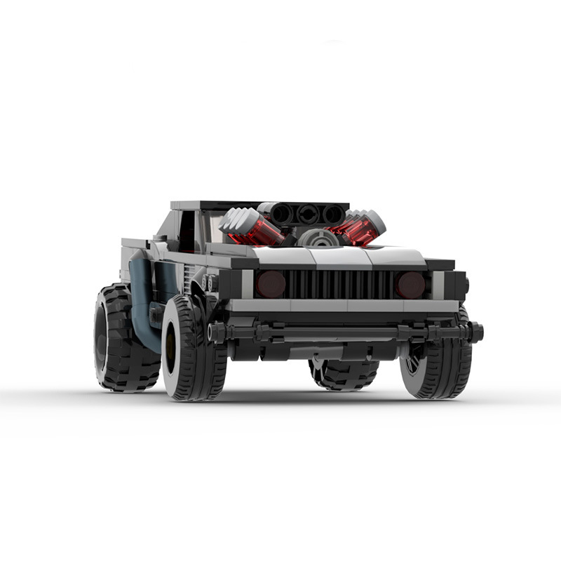 Cyberpunk Dodge Challenger made from lego building blocks