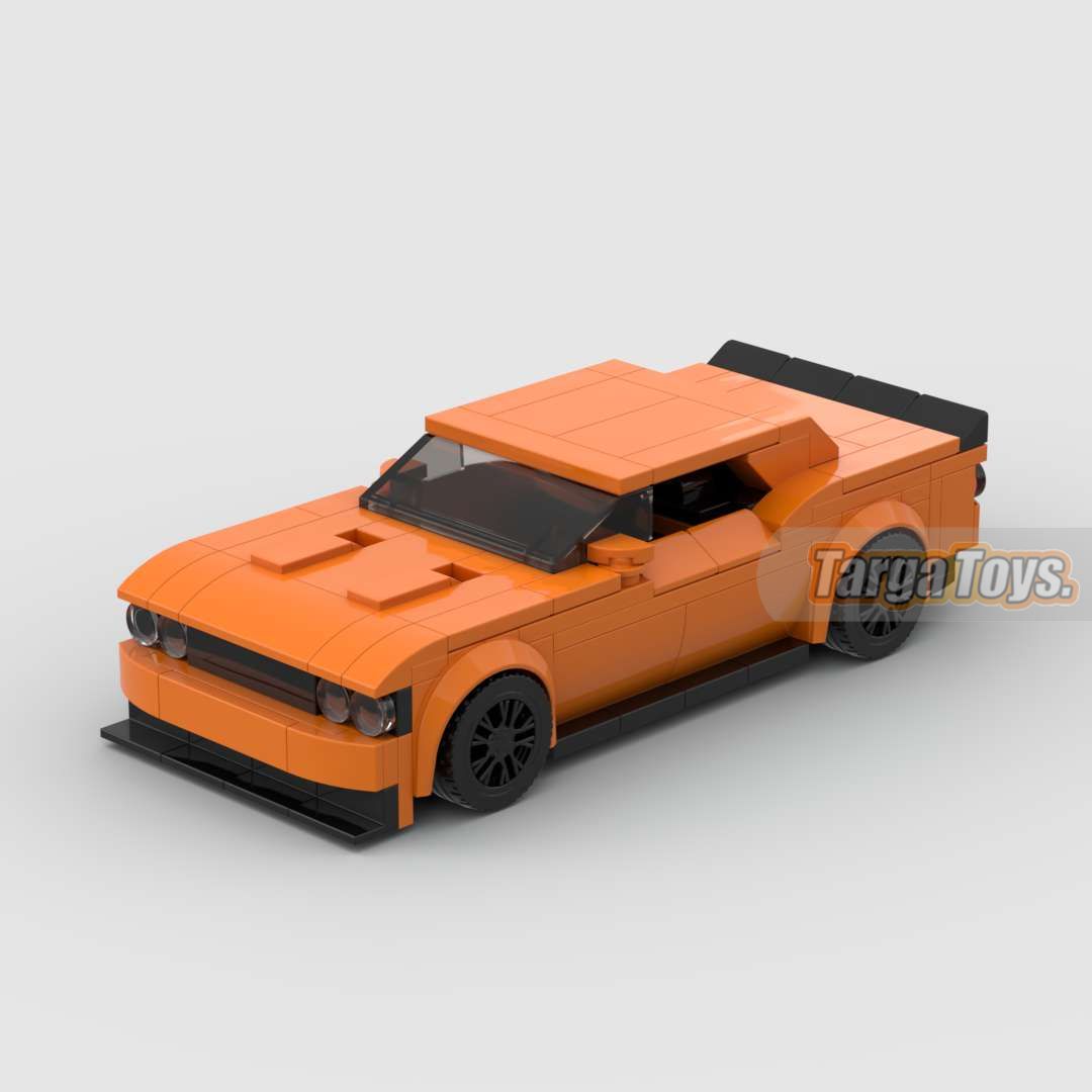 Dodge Challenger SRT Orange made from lego building blocks