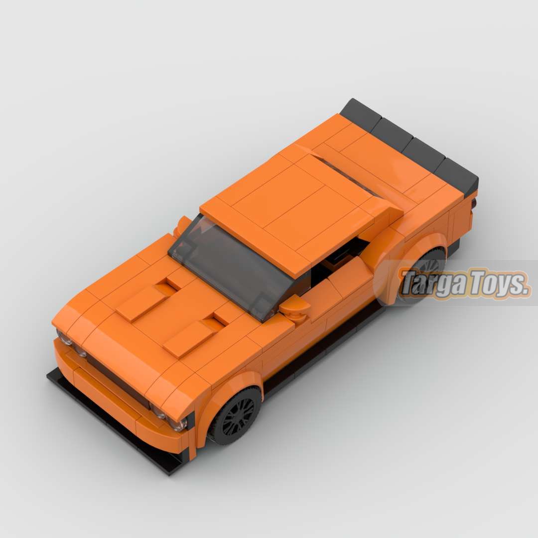 Dodge Challenger SRT Orange made from lego building blocks