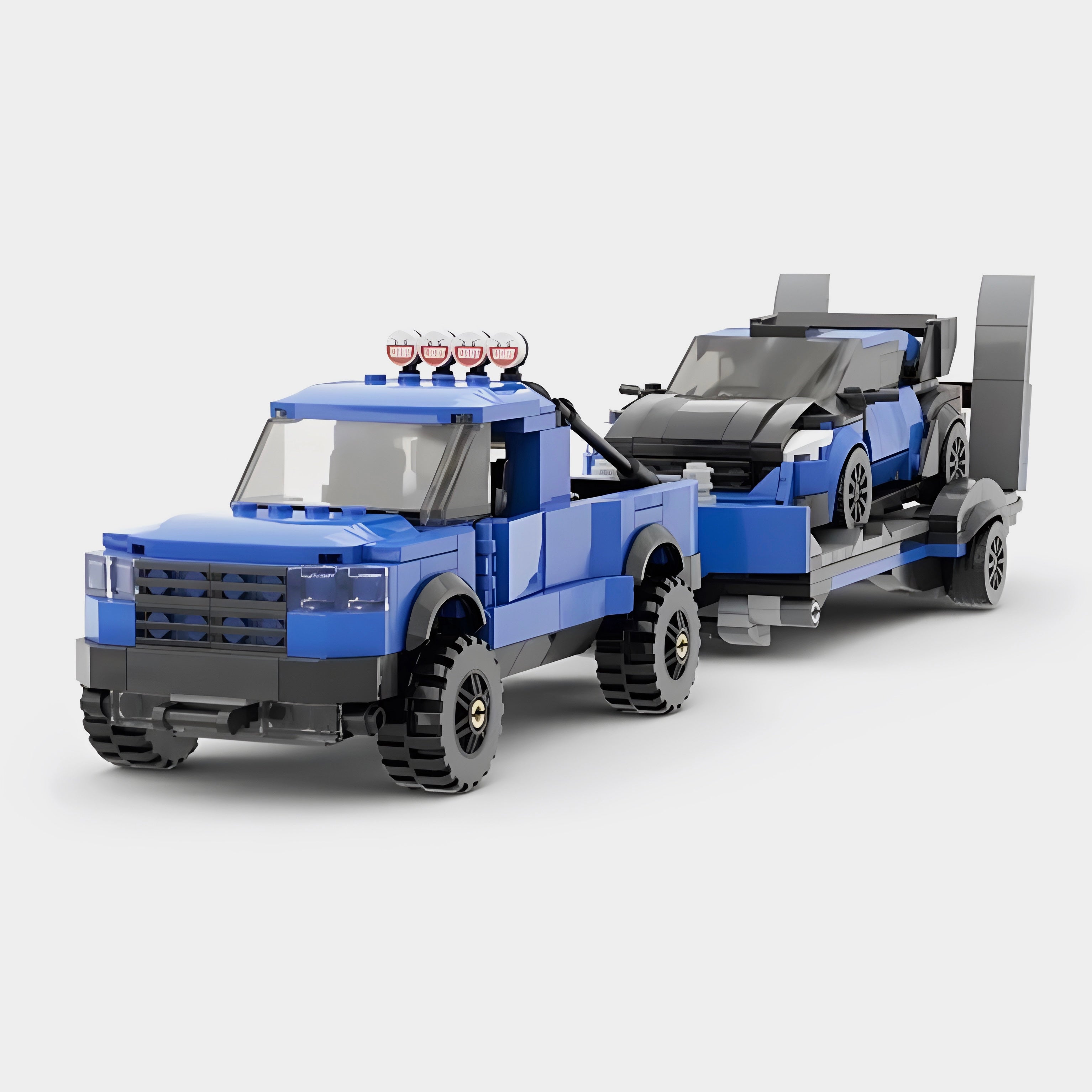 Ford Raptor F150 with trailer + Ford Fiesta Rally made from lego building blocks - Targa Toys