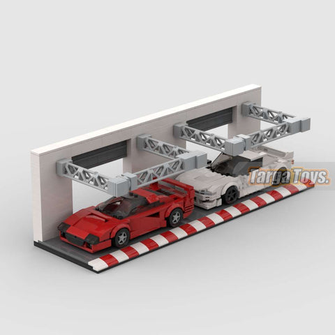 Racing Pit Lane Display made from lego building blocks