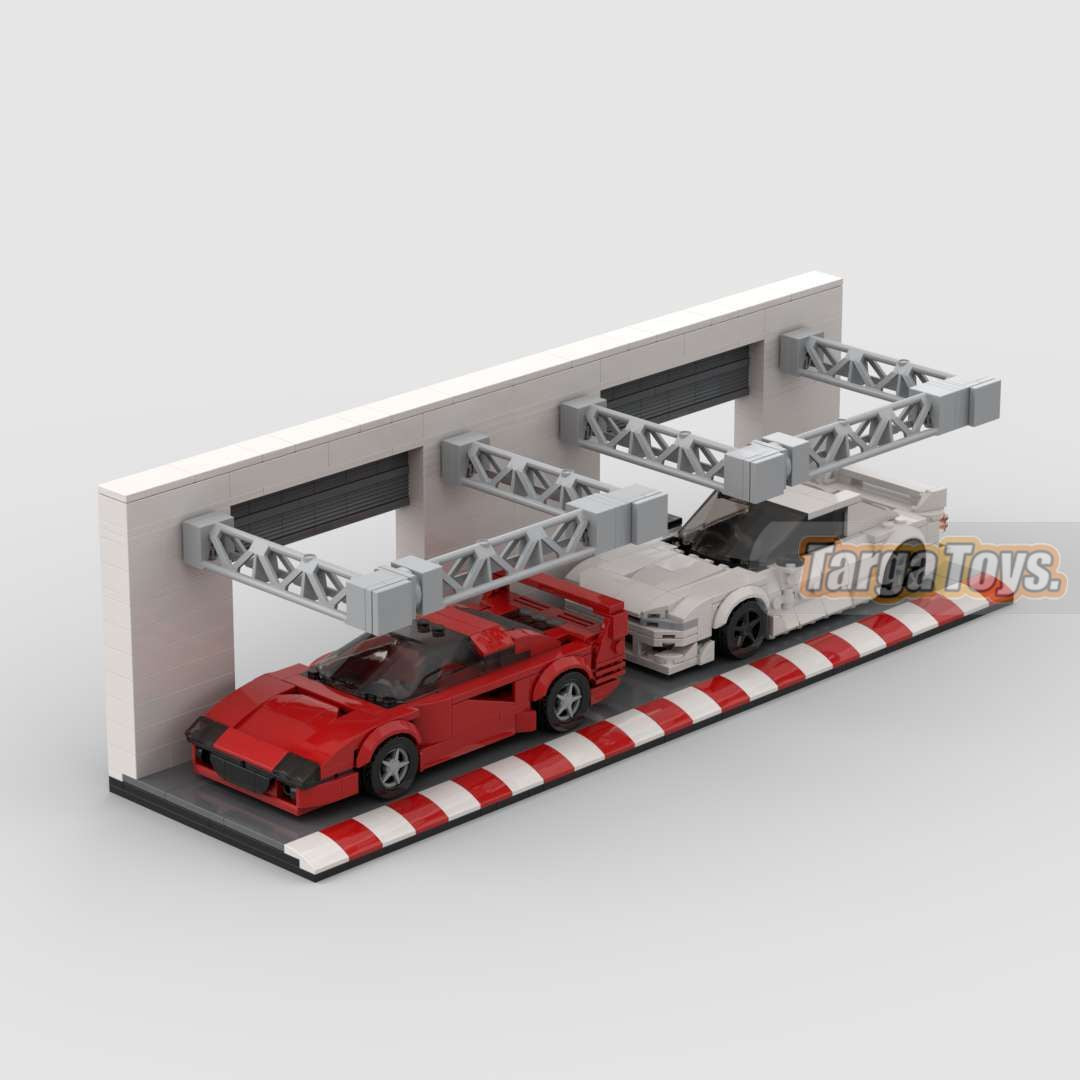 Racing Pit Lane Display made from lego building blocks