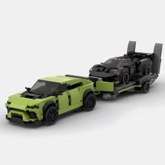 Lamborghini Urus & Trailer made from lego building blocks